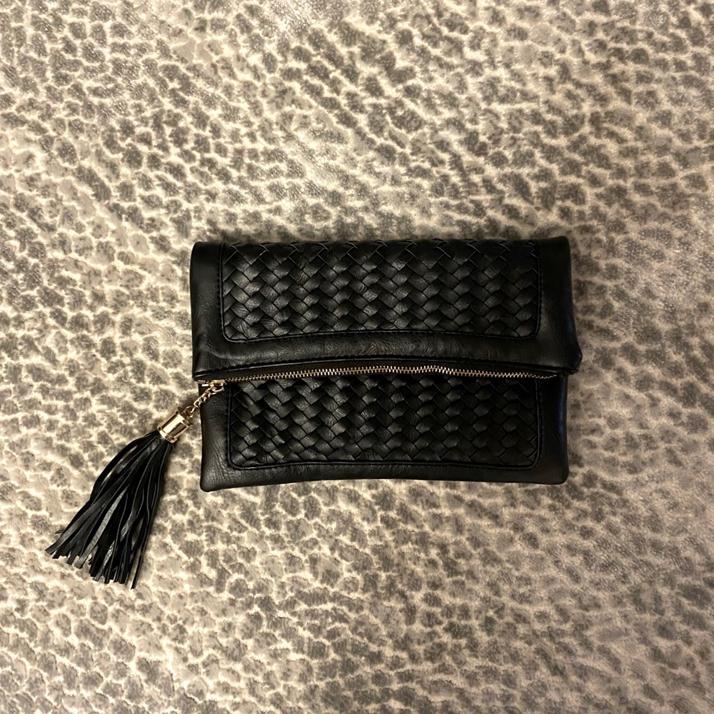 Black faux leather clutch
